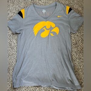 Nike Iowa Hawkeyes Grey V-Neck Tee with Gold Logo